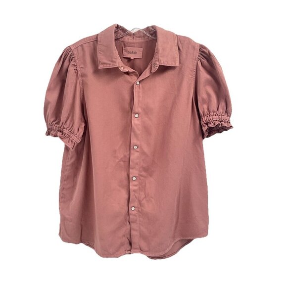 Ba&sh Danee Pearl Snap Puff Sleeve Lady Shirt Blouse Sz 2 = Medium Whimsy Rose - Picture 1 of 6
